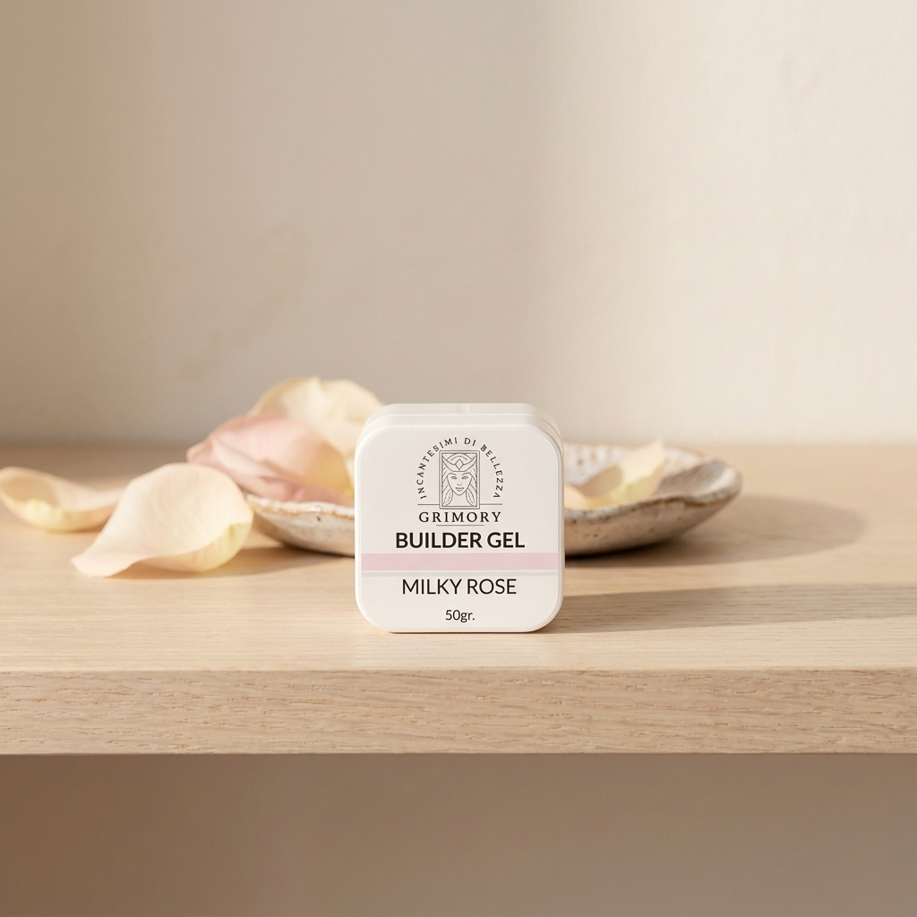 Builder Gel Milky Rose Grimory 50g su mensola di rovere
