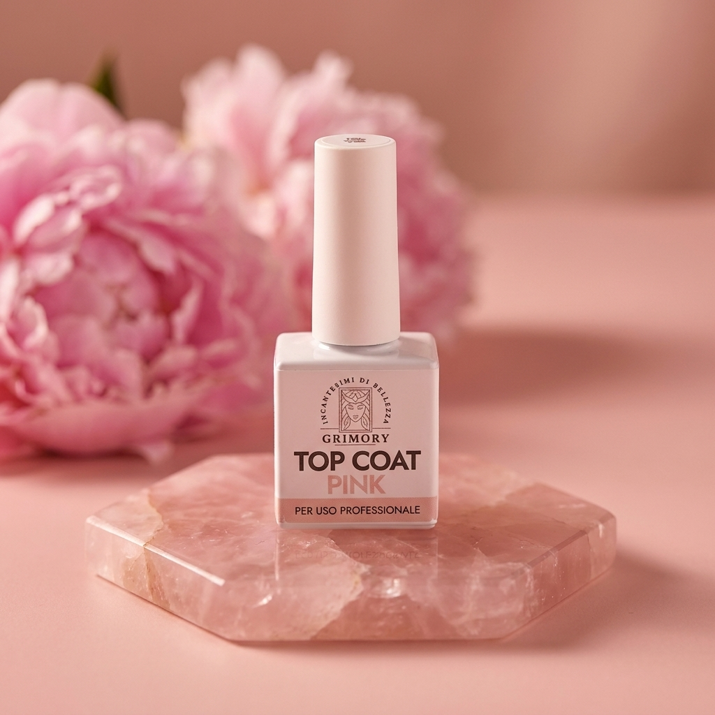 Top Coat Pink Grimory su quarzo rosa con peonie