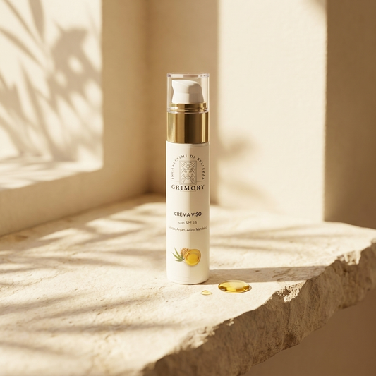 Crema Viso SPF 15 Grimory su davanzale soleggiato
