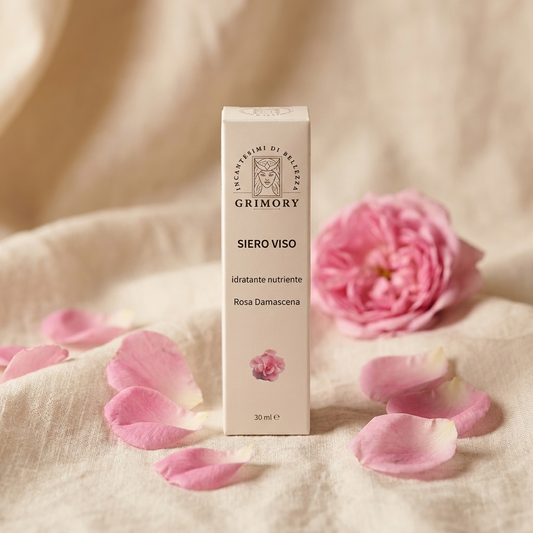 Siero Viso Rosa Damascena Grimory con petali di rosa