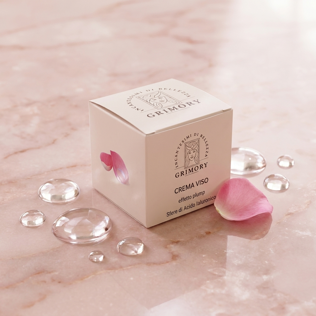 Crema Viso effetto plump Grimory su marmo rosa