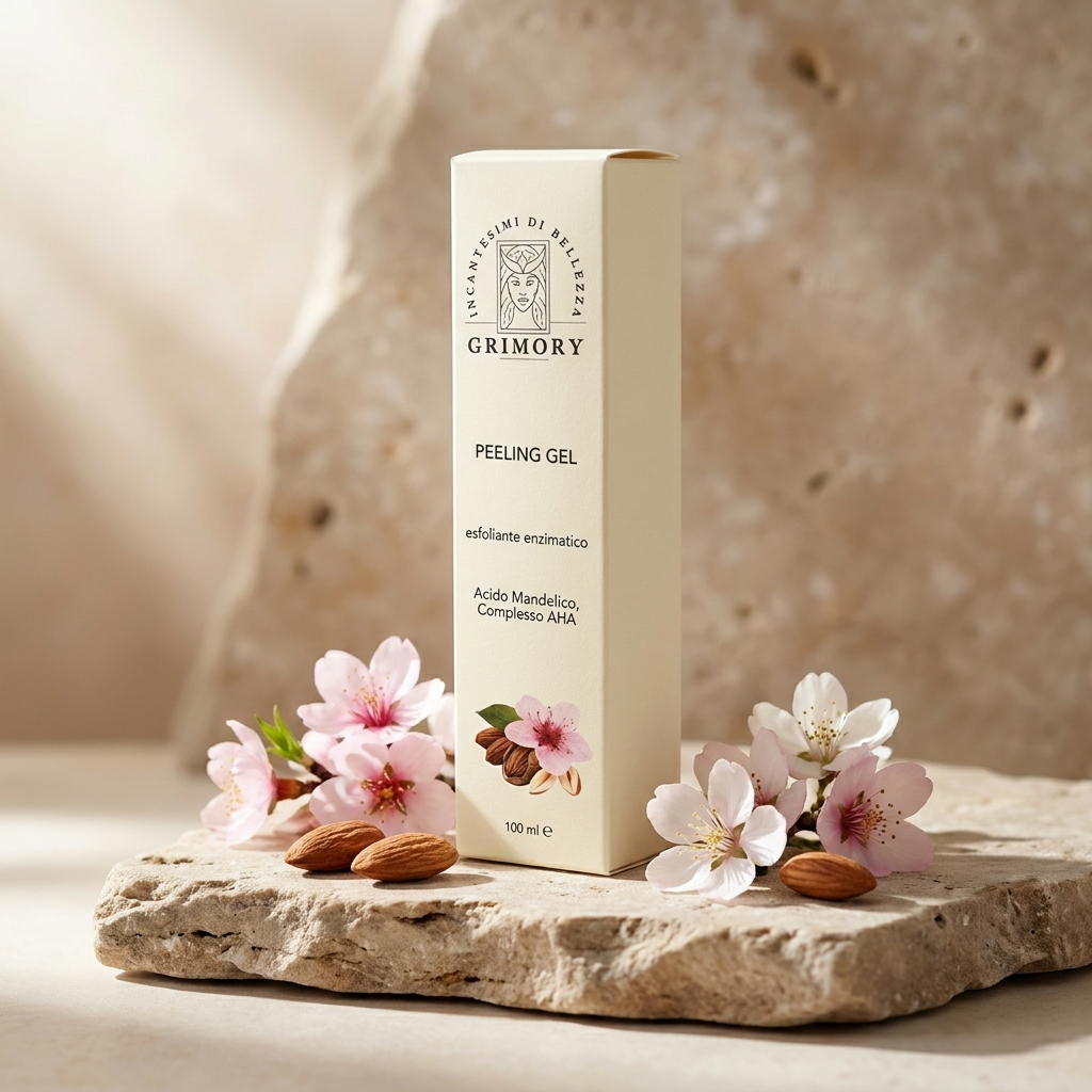 Peeling Gel Grimory su pietra con fiori di mandorlo