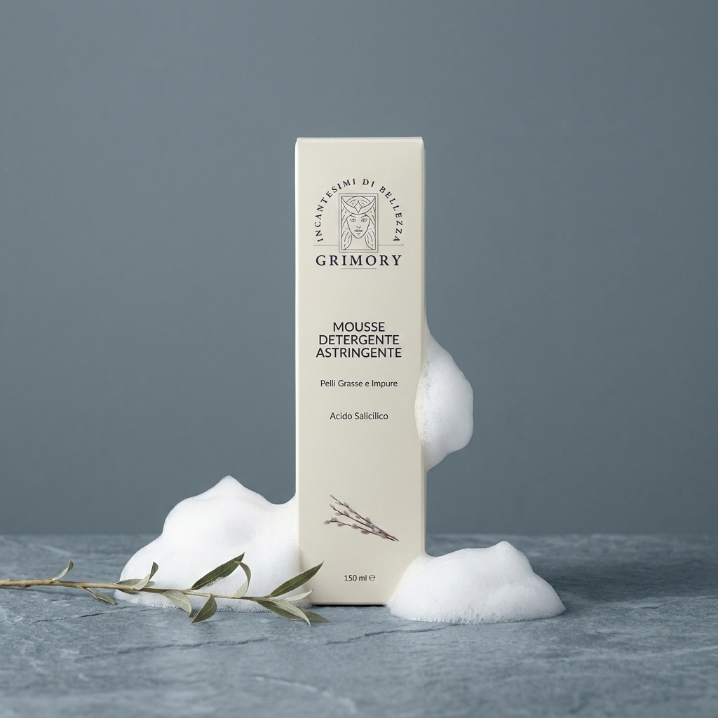 Mousse Detergente Astringente Grimory su ardesia con schiuma
